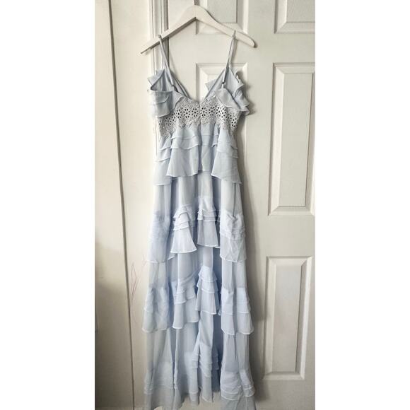 Glamorous Collection Lulus Frill Of A Lifetime Blue Tiered Maxi Dress Medium - Picture 11 of 11